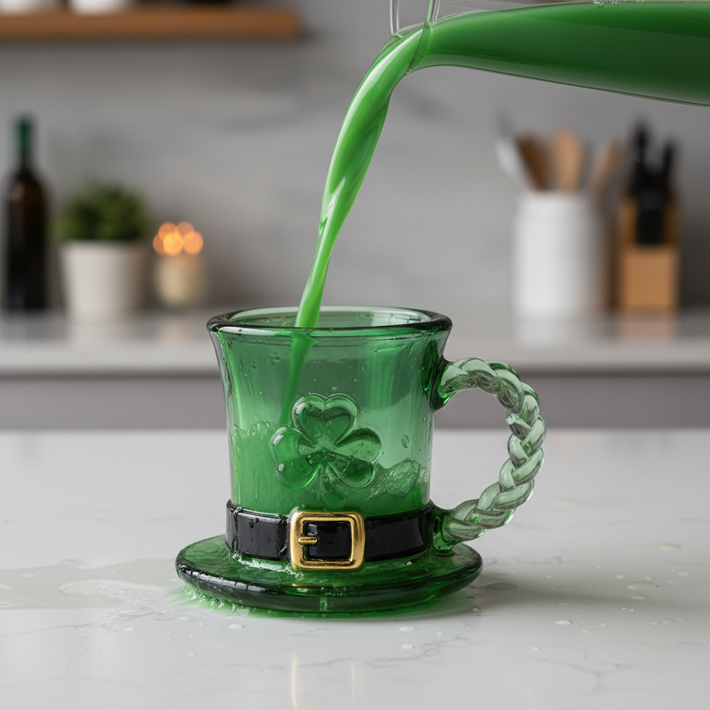 Lucky Shamrock Leprechaun Hat Glass Mug - 11oz Emerald Green Coffee Cup💋